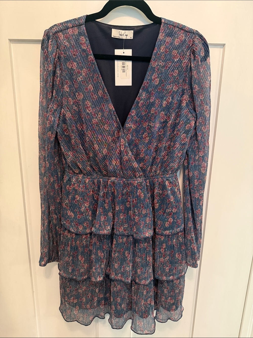 Sadie & Sage Blue Floral Long Sleeve Tiered Dress M